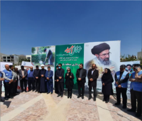 کاشت درختان مثمر به یاد امام شهید، شهدا و تجدید عهد با آرمان‌های انقلاب اسلامی