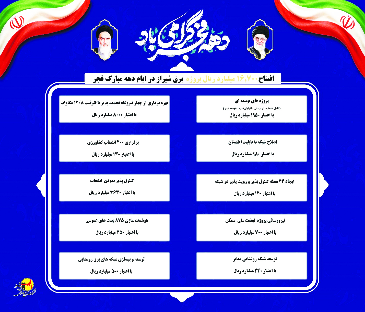 بهره‌برداری از 10 گروه پروژه با اعتبار 16700 میلیارد ریال در شیراز